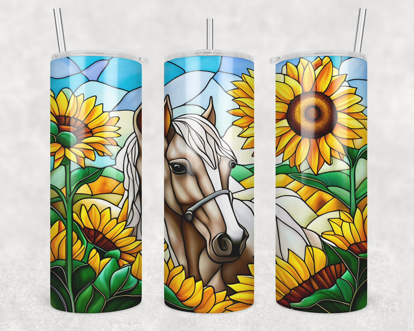 Stain Glass Horse & Sunflowers Tumbler