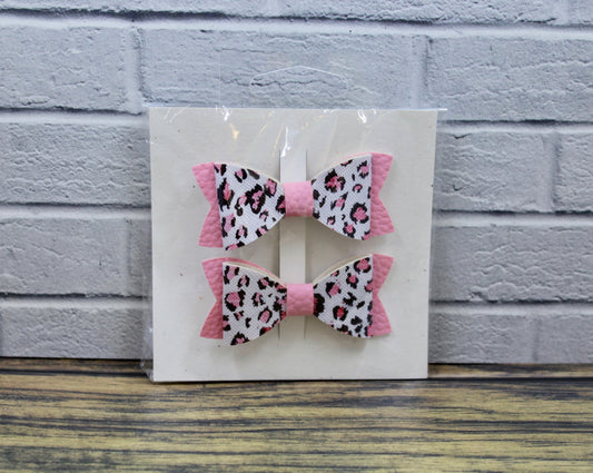 Pink Cheetah Print Pigtails/ Mini Hair Bows
