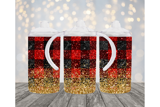 Red and Black Flannel With Gold Sippy Cup