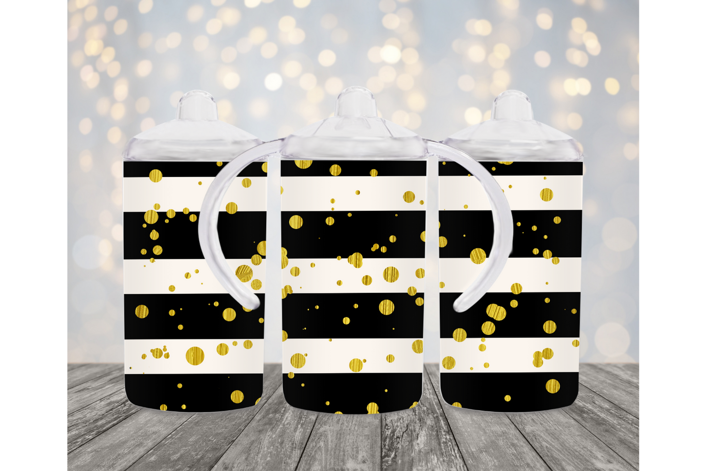 Black & White Stripes With Gold Sippy Cup