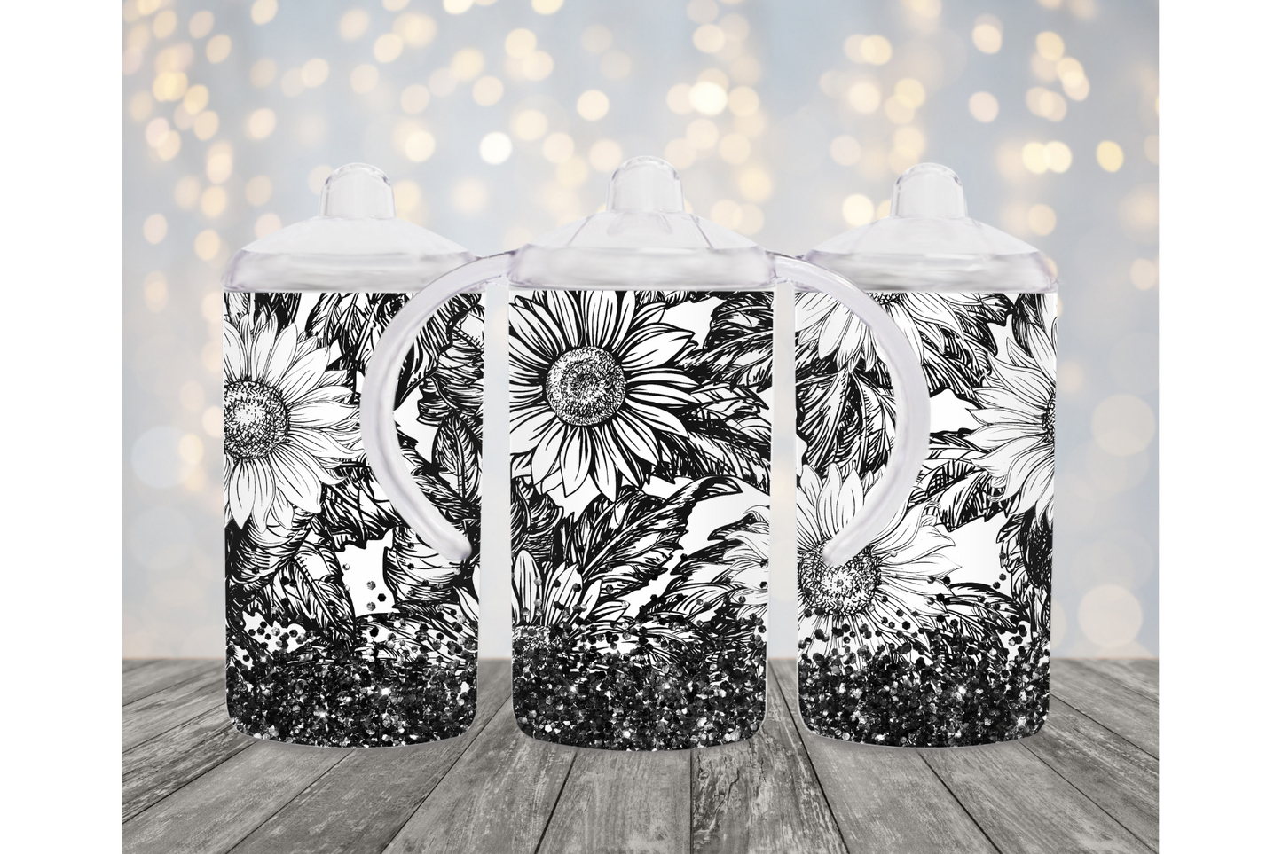 Black & White Sunflower Sippy Cup
