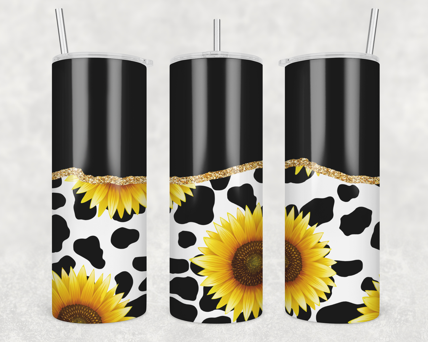Black Cow Hide With Sunflowers Tumbler