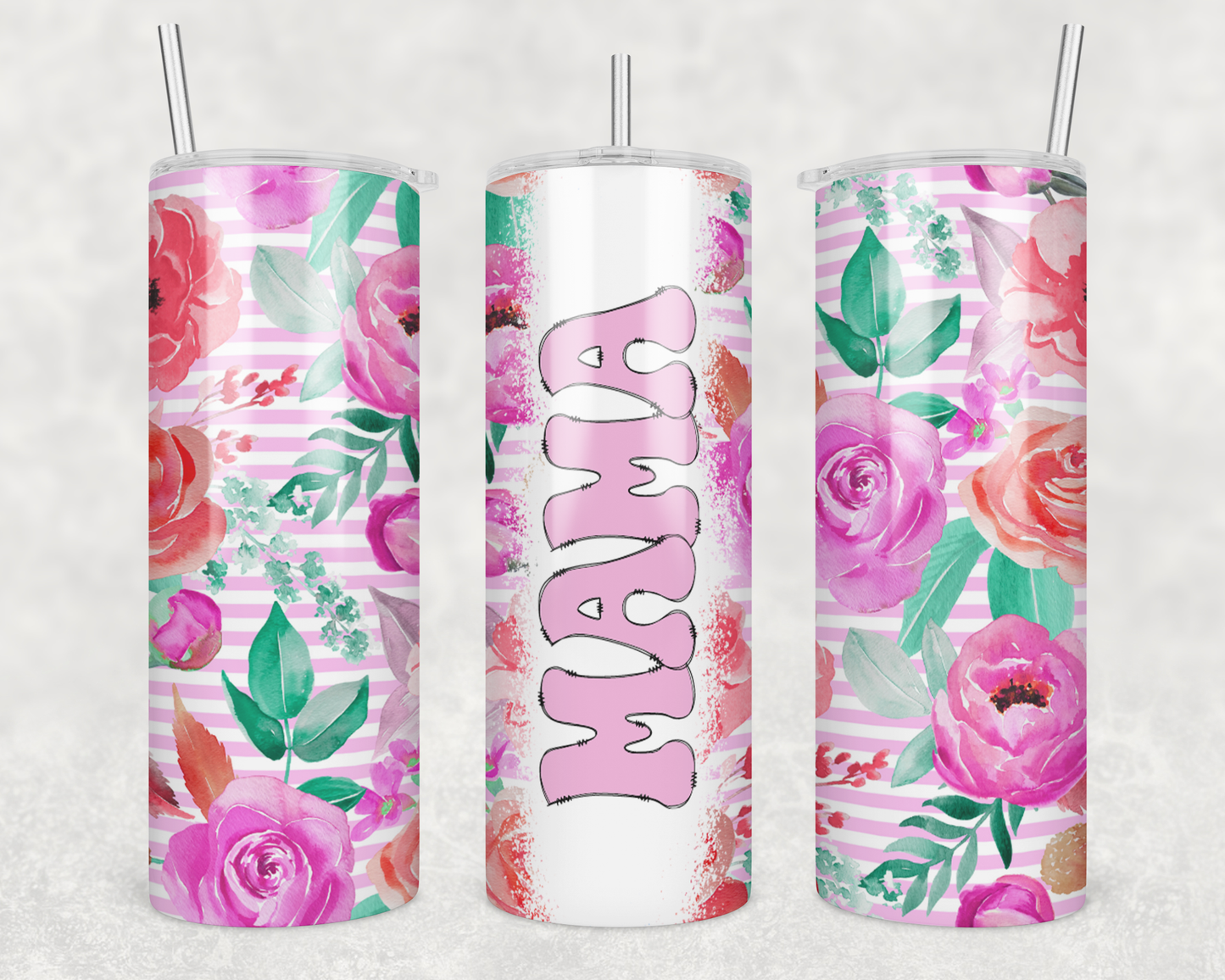 Mama Flowers and Stripes Tumbler