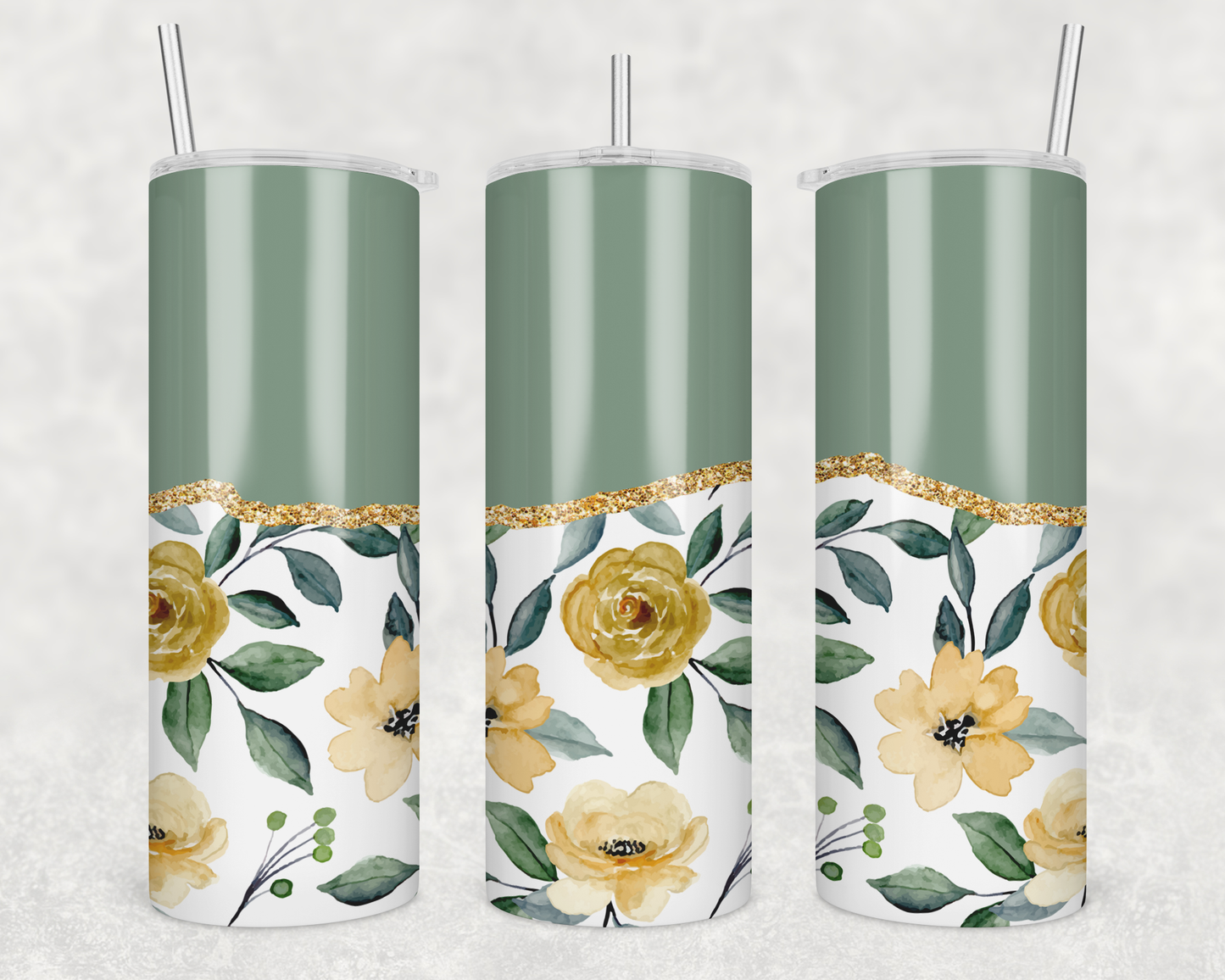 Olive Green With Flowers Tumbler