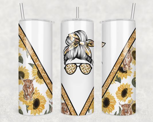 Highland Cow & Sunflower V Split Tumbler