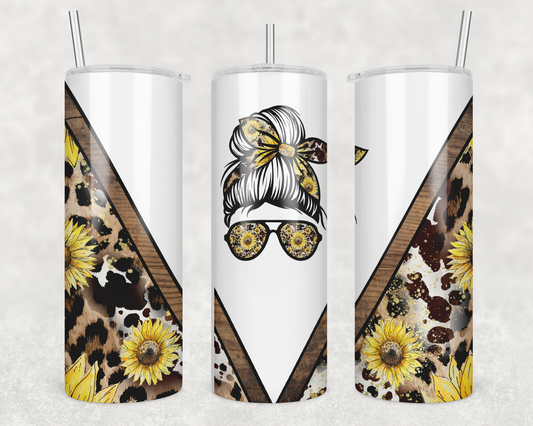 Messy Bun & Sunflower V Split Tumbler