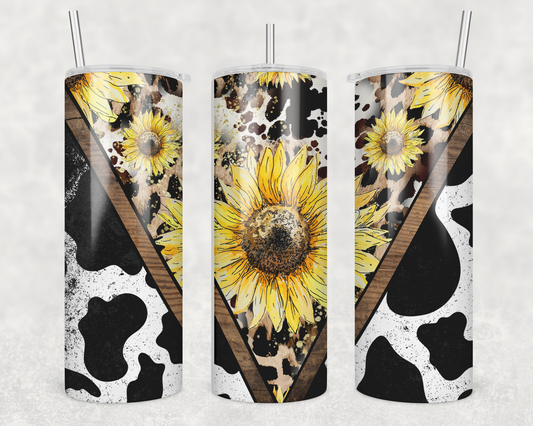 Cow Print & Sunflower V Split Tumbler