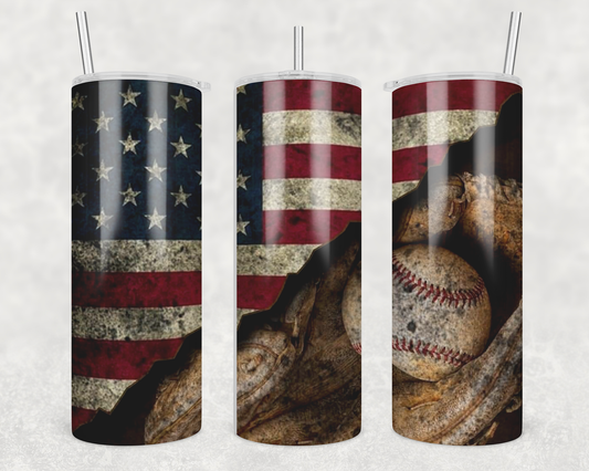 American Flag & Baseball Glove Tumbler