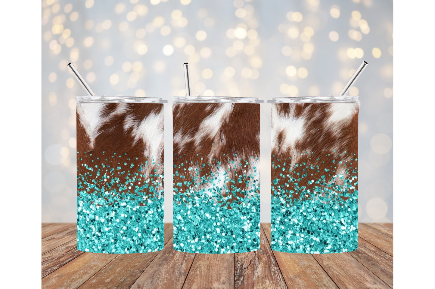 Teal With Cow Print Tumbler