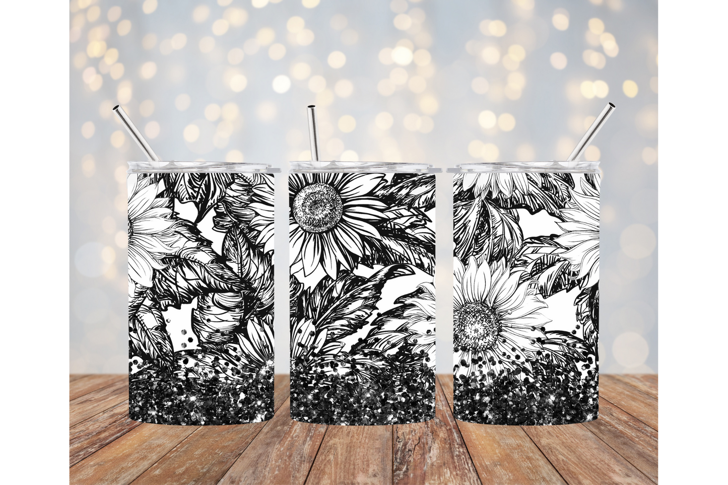Black & White Sunflowers Tumbler