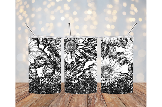 Black & White Sunflowers Tumbler