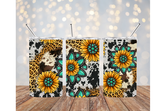 Teal, Cow Prints & Sunflowers Tumbler