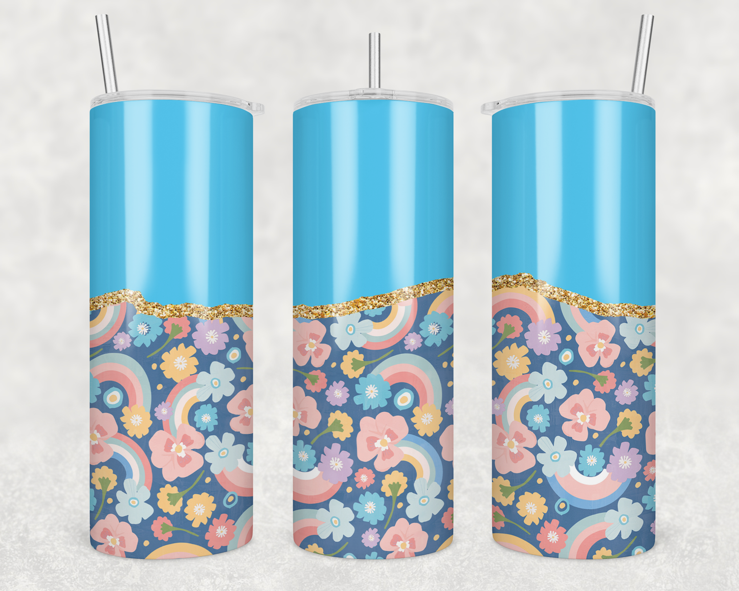 Teal With Rainbows Tumbler