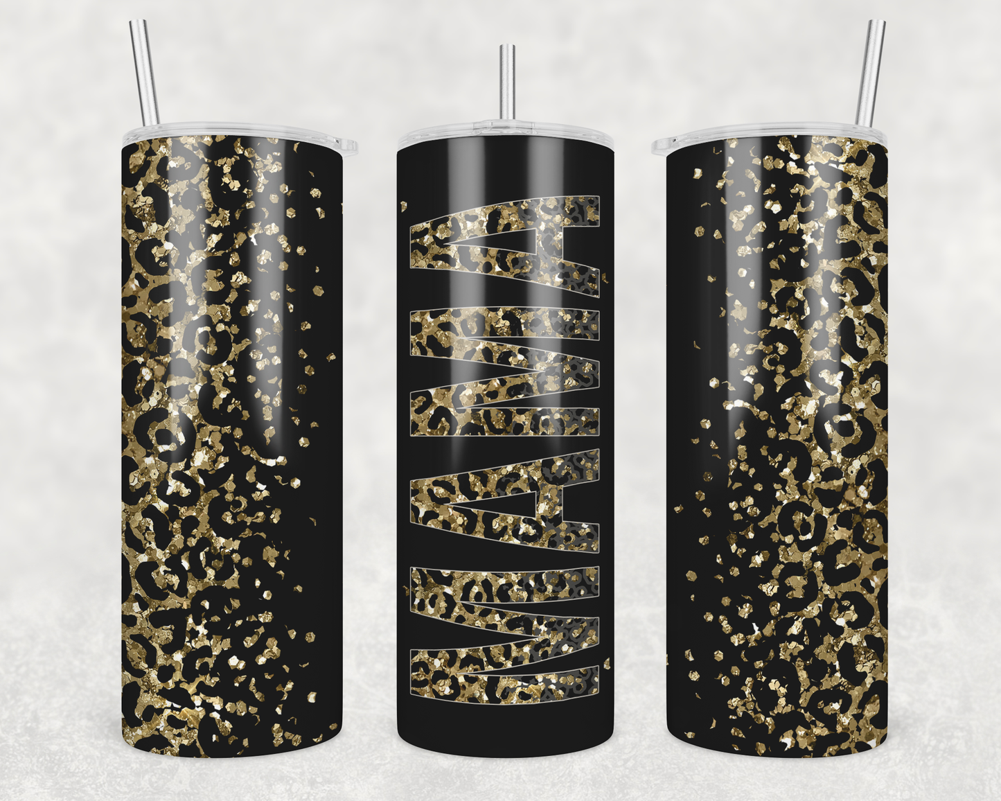 Black & Gold Cheetah Print Mama Tumbler